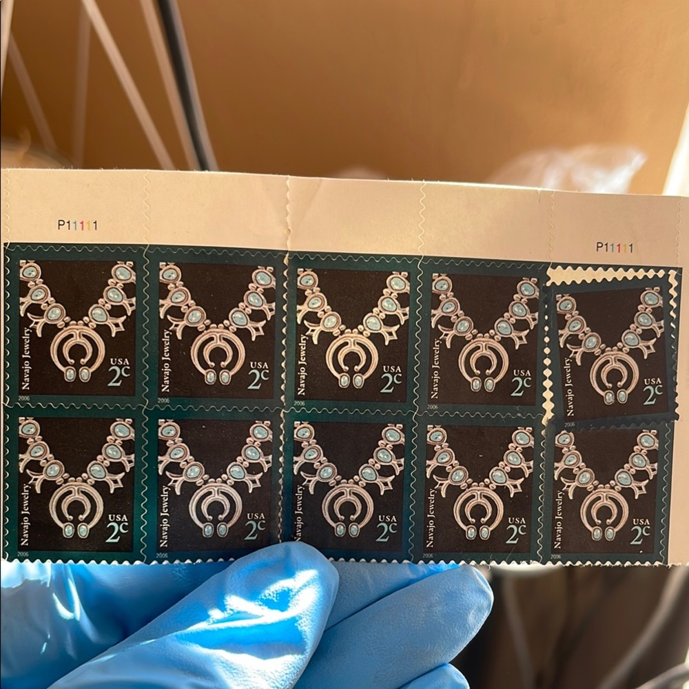 Vintage USA 2¢ Stamp Sheet with Turquoise Jewelry Design